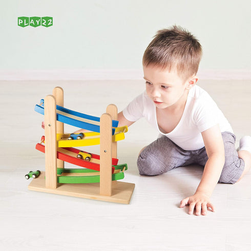 Play22 4 4 Set Wooden Car Ramps - Level Race Track With Toy Cars - My First Baby Toys - Toddler Car is A Great Gift