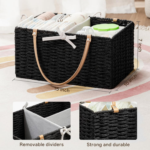 Angelhood Large Paper Rope Diaper Caddy, Baby Essentials Organizer, Portable Baby Shower Baskets Gift Bin, Car Storage