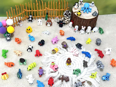 Generic 60Pcs 3D Pack Random Printed Animals,Mystery Articulated Figurines Fidget Toy,Gifts for Kids Graduation