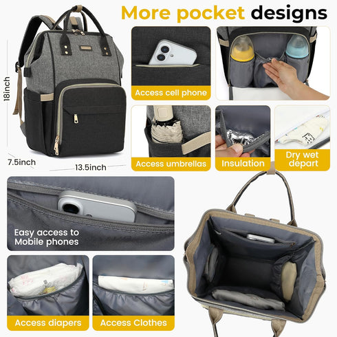 GAIVP Backpack Vacuum Compression Diaper Bag, Expandable Waterproof Baby Travel with Insulated Pockets, Wet-Dry