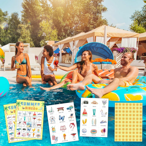 Foosproea Summer 24 Summer Summer Decorations(20) Bingo Cards, Hawaiian Bingo Games for Players, Games for Family