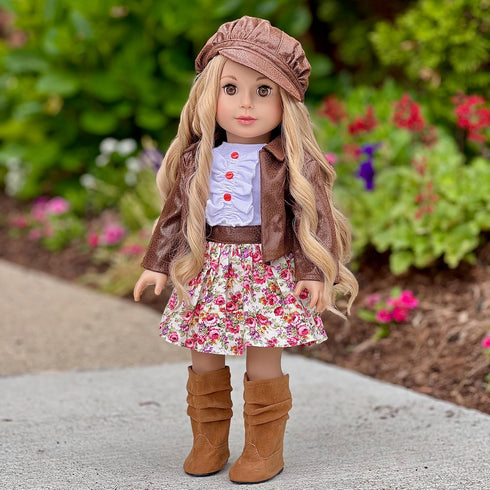 DreamWorld Collections Urban Explorer Clothes - Fits 18 Inch Doll, Brown Motorcycle Jacket, Dress & Boots