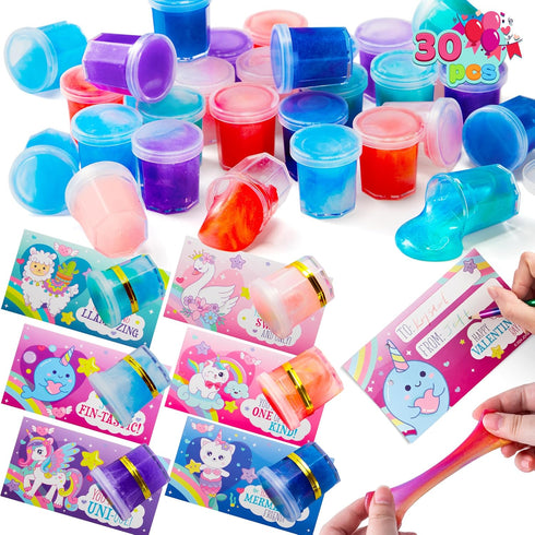 30 JOYIN PCS Valentine Day Gift Cards with Fantasy Slime Stress Relief Fidget Toy for Kids, Classroom Exchange Prizes