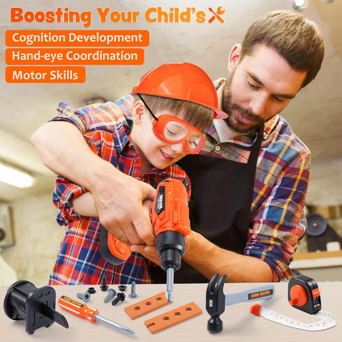 32PCS Set, Backpack 3 4 5 6 JOYIN Kids Tool Toddler Tool Toys with Construction Costume & Electronic Toy Drill for Boy
