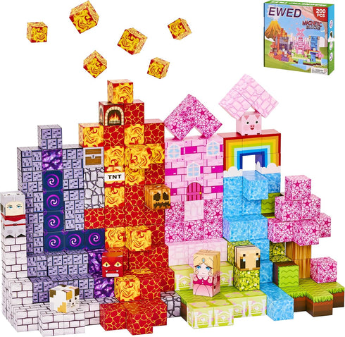 EWED 200PCS 3+ Magnetic Blocks - Easter Toys for Kids, Magnetic Building Blocks Cubes Tiles, Stacking Magnets School