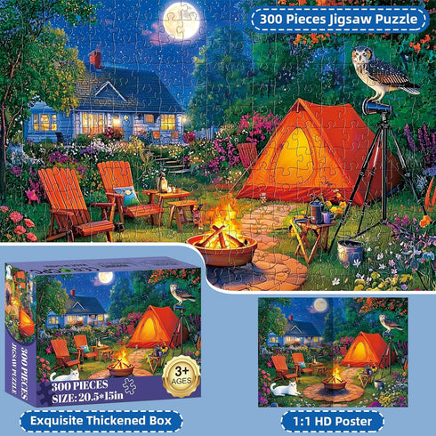300 Puzzle,300 8-10,Gifts 20.5 15 Pieces Puzzles for Adults,Moonlight Backyard Camping Pieces Puzzle for Adults Large