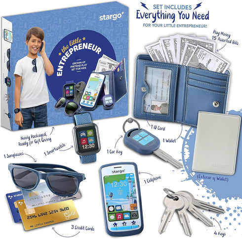 Star Princess 3 4 5 6 7 8 9 10 11 12 Set Play Wallet for Boys with Money and Pretend Play Toys, Cellphone, Smartwatch
