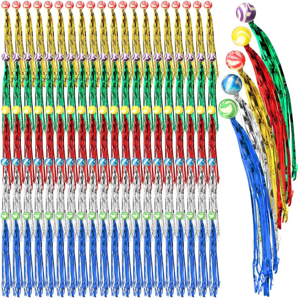 Leyndo 200 Pcs Comet Balls, Rubber Bouncy Balls Bulk with Colorful Streamers for Birthday Party Favors, Assorted Colors