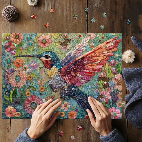 PICKFORU Hummingbird 1000 Puzzles for Adults Pieces, Nature Birds Flower Jewel Art Puzzle, Difficult Crystal Diamond