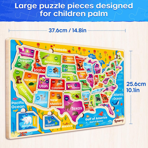 3-5, 4-6, 3-8, SYNARRY Large USA Wooden Puzzles for Kids Ages Learning United States Map Puzzles for Kids Ages Wood