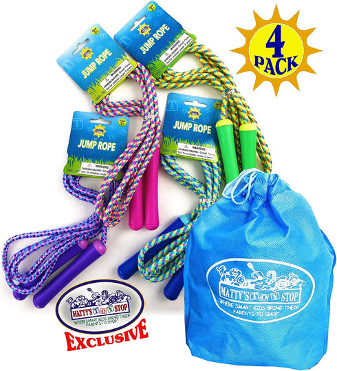 Deluxe Jump Ropes 7-Foot (7') - Pink, Green, Purple & Blue Gift Set with Bonus Storage Bag - 4 Pack