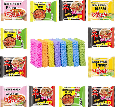 XANADU Cute Food Erasers for Kids, Fun Ramen Noodle Eraser Set of 16pcs