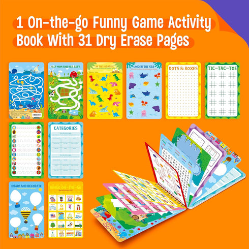 31 SpriteGru Dry Erase Activities Book, Reusable & Erasable Game Pad, Explore and Find, Maze Matching TIC-TAC-Toe Dot