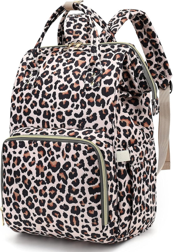 Xunteny Leopard Baby Diaper Bag Backpack for Girls Boys, Waterproof Large Maternity Nappy