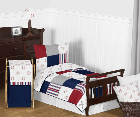 Set 2 Sweet Jojo Designs Red and White Sports Organizer Storage Bins for Baseball Patch Collection