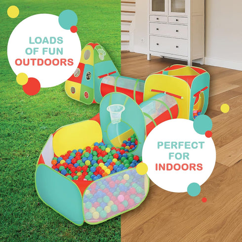 Kiddzery 5pc Playset Kids Play Tent for Toddlers, Toddler Jungle Gym with Ball Pit, Crawl Tunnel and Obstacle Course