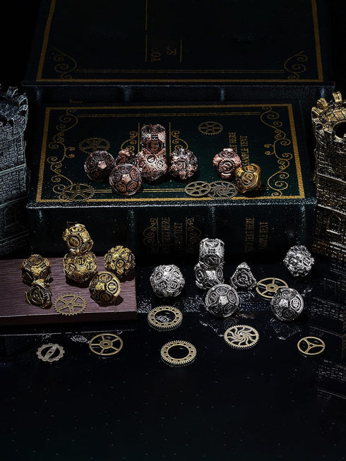 Metal Dice Set D&D, 7-Die DND Dice with Gift Bag for Dungeons and Dragons Role Playing Games (Antique Gold)