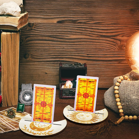 Blulu Wooden Tarot Card Stand Holder - 4 Pcs Moon Phase Altar Stand for Lenormand Oracle, Elegant Style