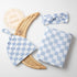 Set, 100% Miaoberry Checkered Muslin Swaddle Organic Cotton, Mist Blue,Checkerboard, Gender-Neutral, with Matching Bow