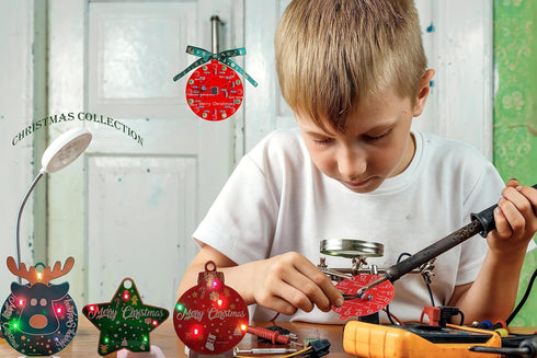 Beginner Learn to Solder Fun Kit: LED Christmas Tree Decoration Soldering Kit with Red and Green LEDs