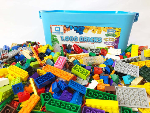 Brick Loot 1,000 Building Blocks with Storage Box Organizer, Fun Toy Bricks for Kids & Adults 6 Year Old+, Compatible