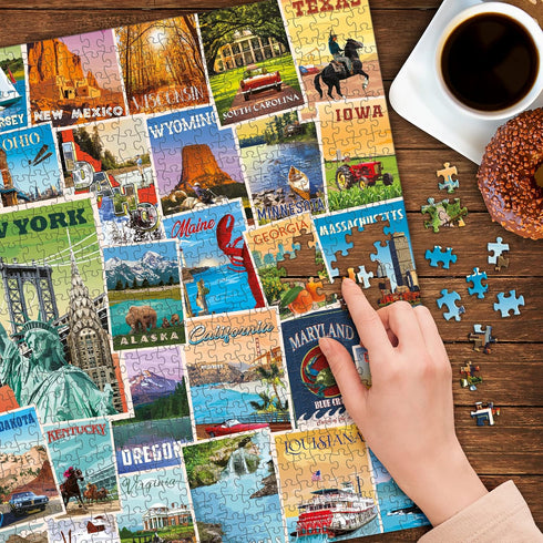 US States Vintage Poster Art 1000 Piece Jigsaw Puzzle with Landmarks from all 50 States