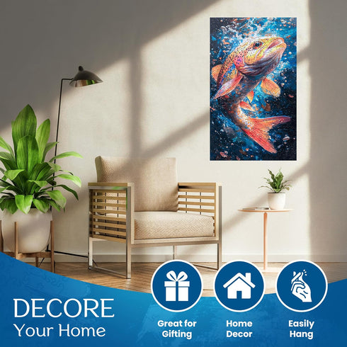 ESTROSO 300 8.9x17.7 Inch Magical Wooden Puzzle for Adults with Beautiful Rainbow Trout Fish Design - Piece Each Luxury