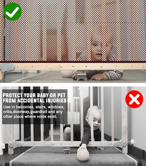 JIFTOK Baby Gate for Stairs - 10ft L x 2.66ft H Mesh Netting Safety Net for Kids, Pets, Indoor & Outdoor (Brown)