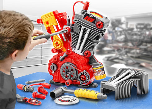 Lanard Tuff Tools Engine Overhaul - 25 pc Playset with Lights & Sounds, Realistic Mechanic Toy for Kids Ages 3+