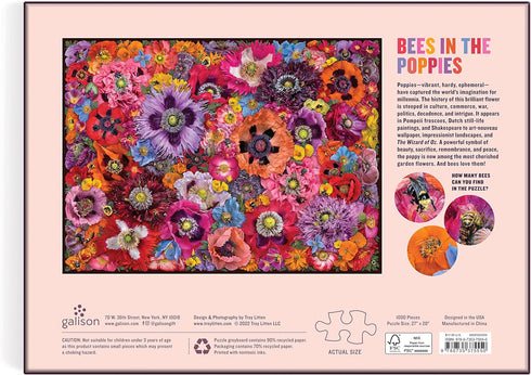 Bees in The Poppies - 1000 Piece Puzzle from Galison - Featuring Photographs from Troy Litten
