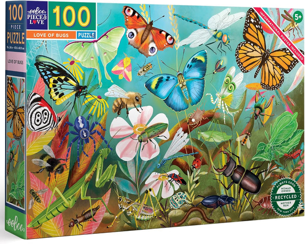 eeBoo Love of Bugs - 100 Piece Puzzle, 24 x 16 Kids Jigsaw, Glossy Pieces for Children Ages 5+