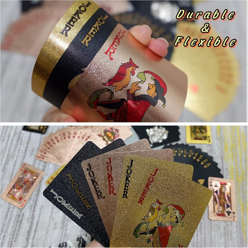 3 Decks Waterproof Playing Cards - Plastic Poker Cards in Cool Black Rose Gold, Unique Luxury Design