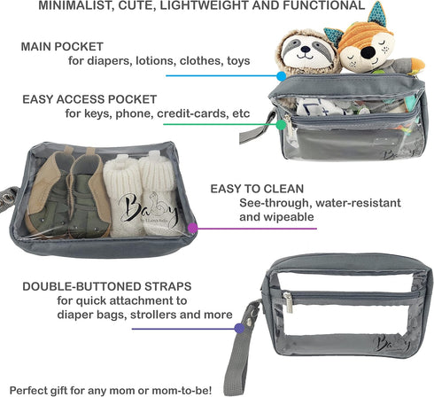 5 Set, Piece Diaper Bag Organizer Pouch Clear with Straps and Pacifier Case