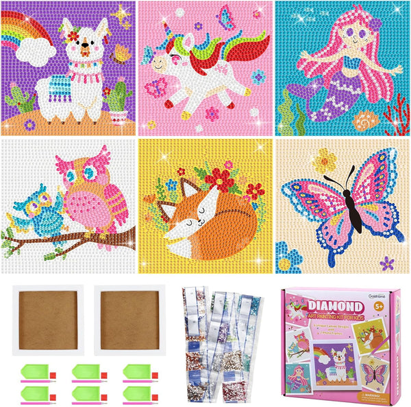 goldentime Diamond Painting Kits for Kids - 6 Canvases with 2 Frames,
