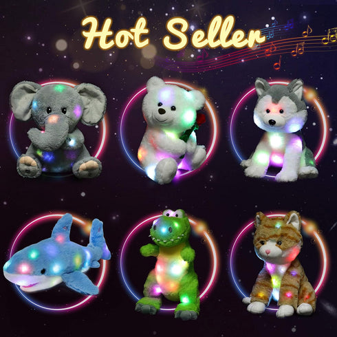 16'' Hopearl LED Musical Stuffed Unicorn Light up Singing Plush Toy Adjustable Volume Lullaby Animated Soothe Birthday