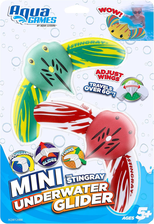 2 Pack 40 Aqua Mini Stingray Gliders - - Underwater Pool Toys with Adjustable Fins Travel Up to Feet