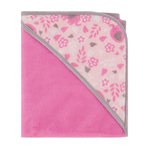 3 Pack GS71729 Cudlie Buttons & Stitches Baby Girl Rolled/Carded Hooded Towels in Blooming Elephant Print