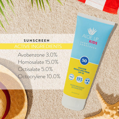 50 6 Oz Aloe Up Kids Sport Sunscreen Lotion SPF - Broad Spectrum Sheer Face and Body Sunscreen Protector for Sensitive