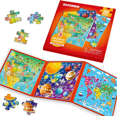 QUOKKA Magnetic Puzzles for Kids 4-6, 36 Pcs Travel Games for Ages 3-5, Learning Magnet Gift for Road Trip