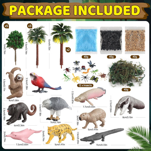 37PCS Set, Rainforest Animals Figures Toys Rainforest Diorama Supplies Include Jungle Animal Figurines,Trees, Moss