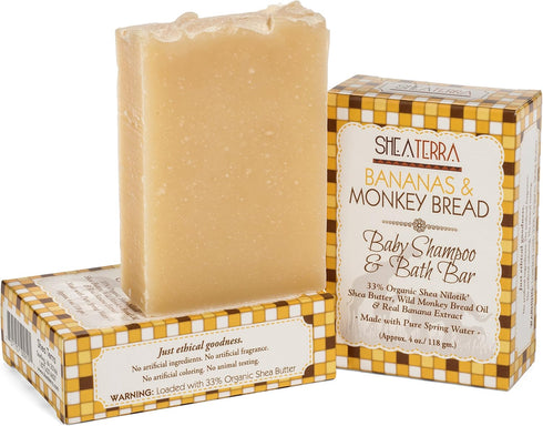 Shea Terra Organics Mama and Baby Collection, Bananas & Monkey Bread Baby Shampoo & Bath Bar, 4oz