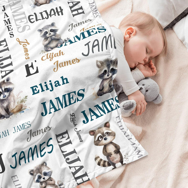 Novusopt Raccoon Monogrammed Baby Blanket with Name Personalized for Girls - Flower Receiving