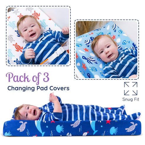 GROW WILD 3 Pack Changing Pad Cover | Soft & Stretchy Jersey Cotton | Diaper Changing Pad Covers for Boys and Girls