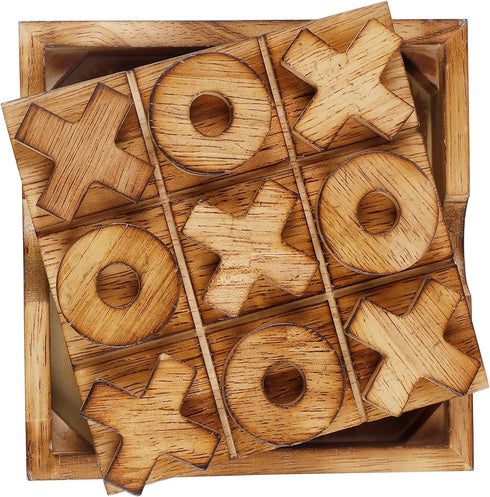 Glintoper Tic Tac Toe & Tumble Tower Blocks Game Set - Classic Wood Stacking & XOXO Strategy Game for Kids