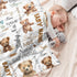 Novusopt Personalized Floral Bear Baby Blanket with Custom Name for Girls, Receiving Blanket for Newborn, Nursery Kids