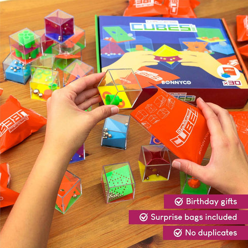 BONNYCO Brain Teaser Puzzles Cubes - Party Favors for Kids, Pack of 30 Pinata Goodie Bags Stuffers