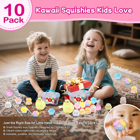 YRSDQueenA 10 Pack 4-8 8-12, Taba Squishy Toys kit with Toy Box & Cute Stickers, Kawaii taba Squishies Stress Relief