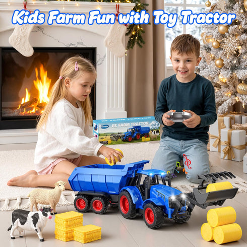 Set 3 4 5 6 7+ Funwee RC Tractor Toy with Light & Sound, Kids Farm Car Animal Trailer Wheels Remote Truck, Outdoor