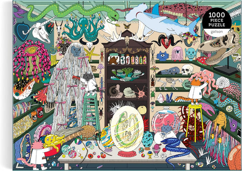 Galison 1000 Piece Jigsaw Puzzle - World of Curiosities Featuring Humorous Spooky Shop Scene Illustrations