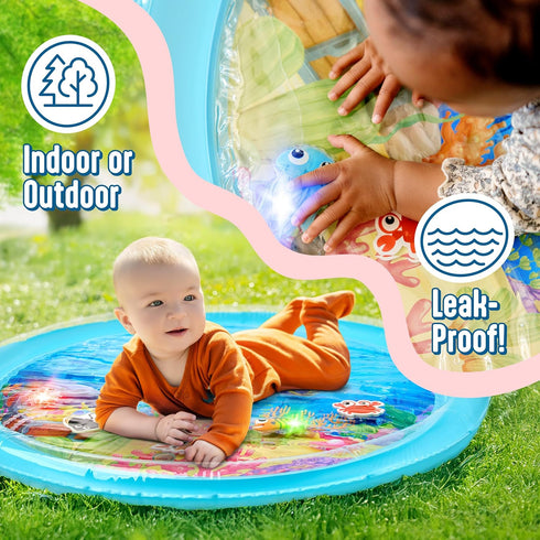 Tummy 30" Tummy 3 36 SplashEZ Lights Up Time Water Mat for Babies, X-Large Baby Water Mat Time for Sensory Play